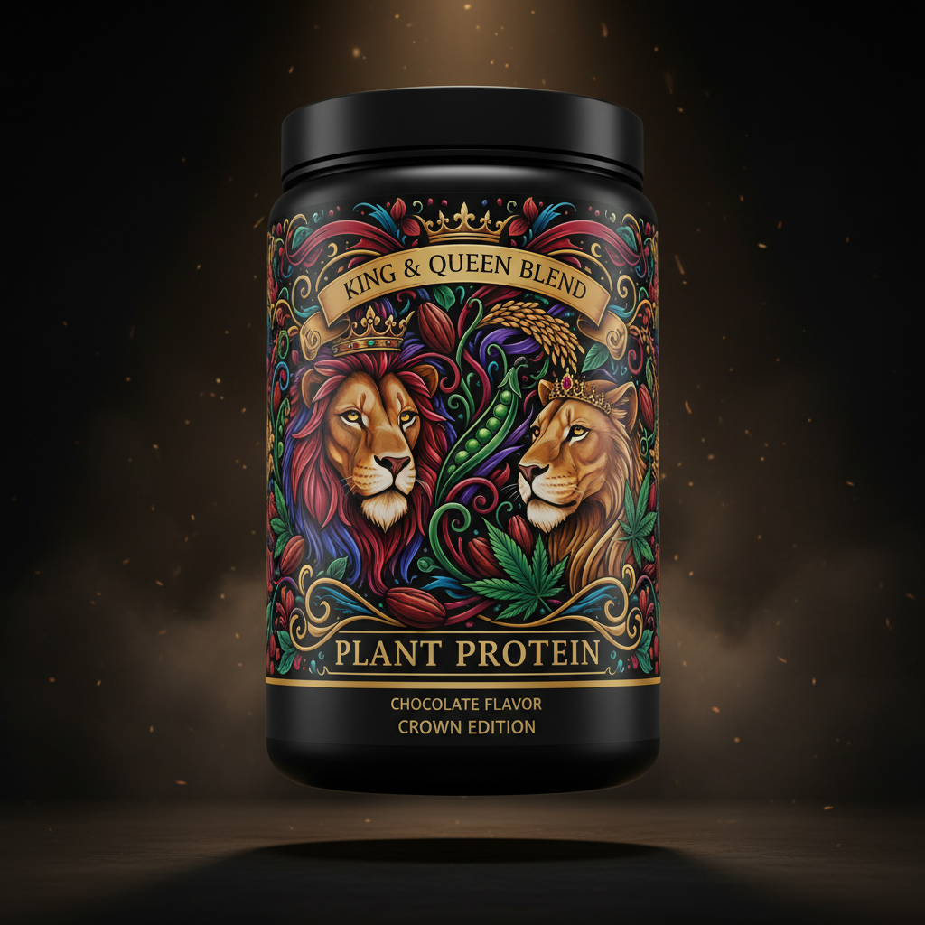 TITAN Plant Protein Blend Chocolate Crown Edition — bold tattoo-style artwork