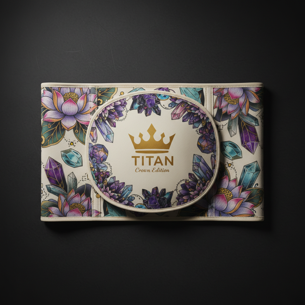 TITAN Women's Postpartum Belly Wrap Binder Ivory Lotus Healing Crown Edition flat lay