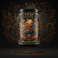 TITAN Pea Protein Powder — Caramel Macchiato, Crown Edition tattoo-style artwork