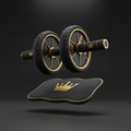TITAN Ab Roller Wheel Pro — Matte black and gold dual-wheel core trainer with knee pad