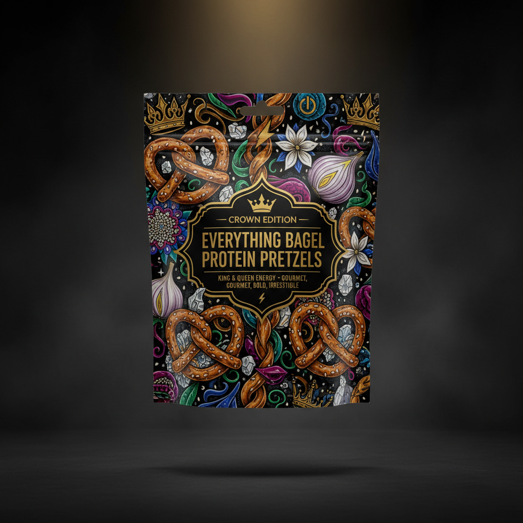 TITAN Protein Pretzel Everything Bagel — Crown Edition bold tattoo-style artwork