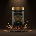 TITAN Protein Almond Butter – Espresso Crunch, matte black jar with gold crown tattoo artwork, espresso beans and roasted almonds