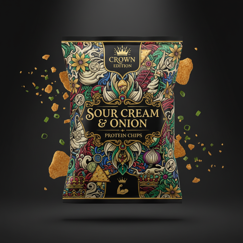 TITAN Protein Chips Sour Cream & Onion — Crown Edition bold tattoo-style artwork