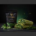 TITAN Clean Eating Protein Wrap Spinach & Herb — fresh wrap build shot with spinach herb filling and fresh herbs