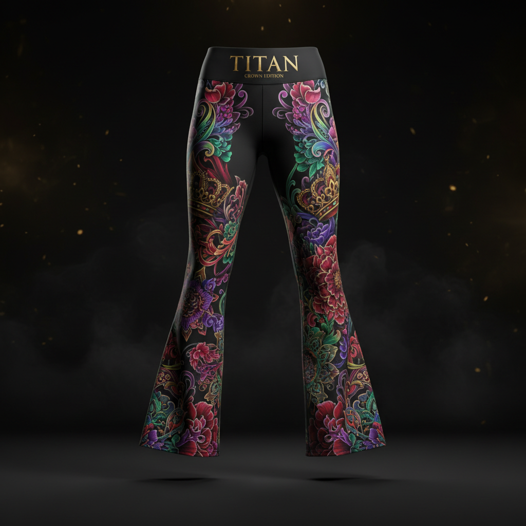 TITAN Women's Flare Yoga Pants - Crown Edition tattoo-style artwork