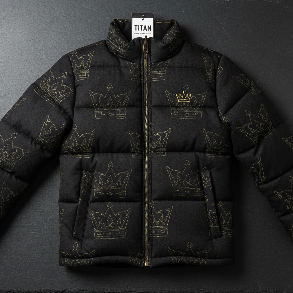 TITAN Men's Midnight Black Crown Puffer Jacket — King SWAG Edition