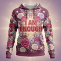 TITAN Women's Hoodie — I AM ENOUGH rose gold plum self-love affirmation design