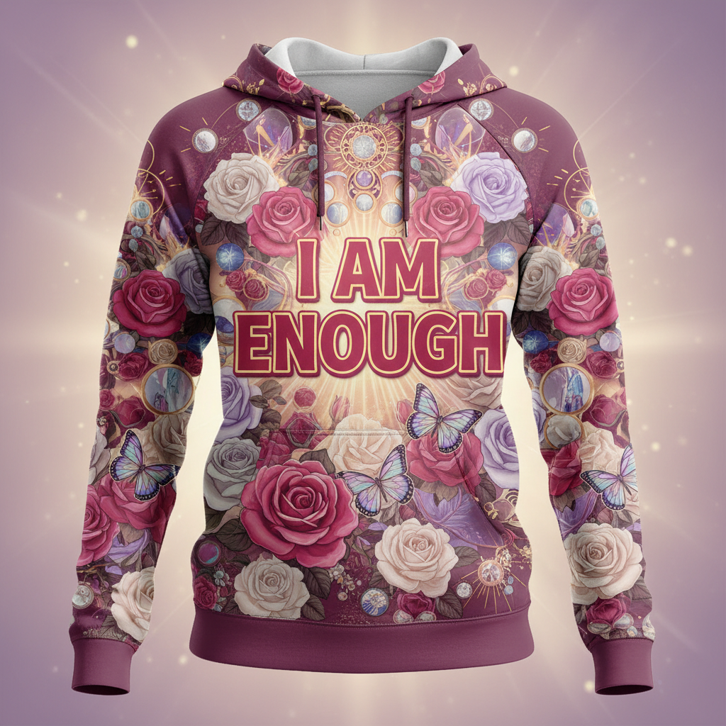 TITAN Women's Hoodie — I AM ENOUGH rose gold plum self-love affirmation design