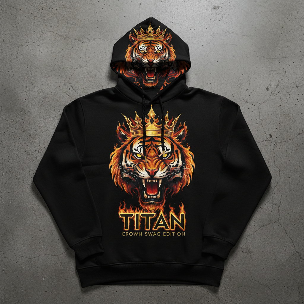 TITAN Men's Tiger Flame Crown Pullover Hoodie — Apex King SWAG Edition