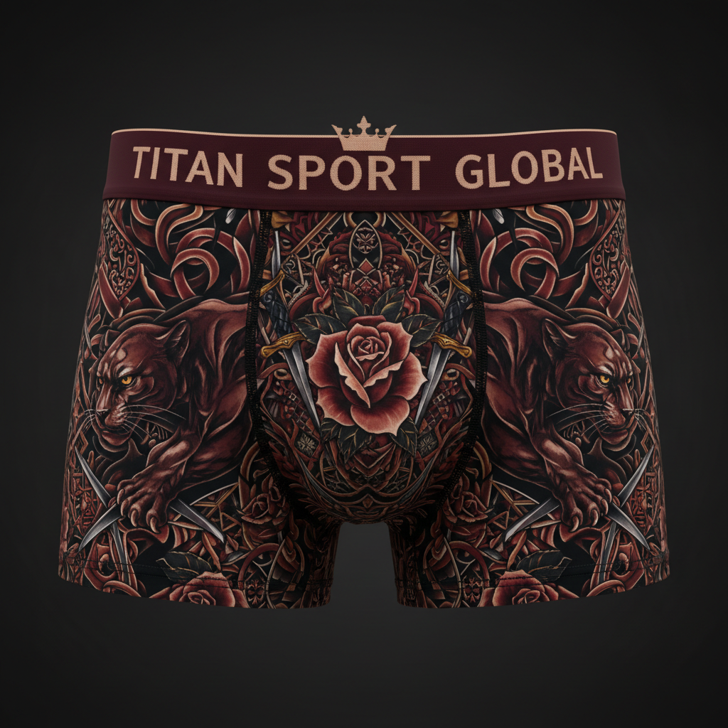 TITAN Crown Edition Men's Black Panther Boxer Briefs — Burgundy & Rose Gold