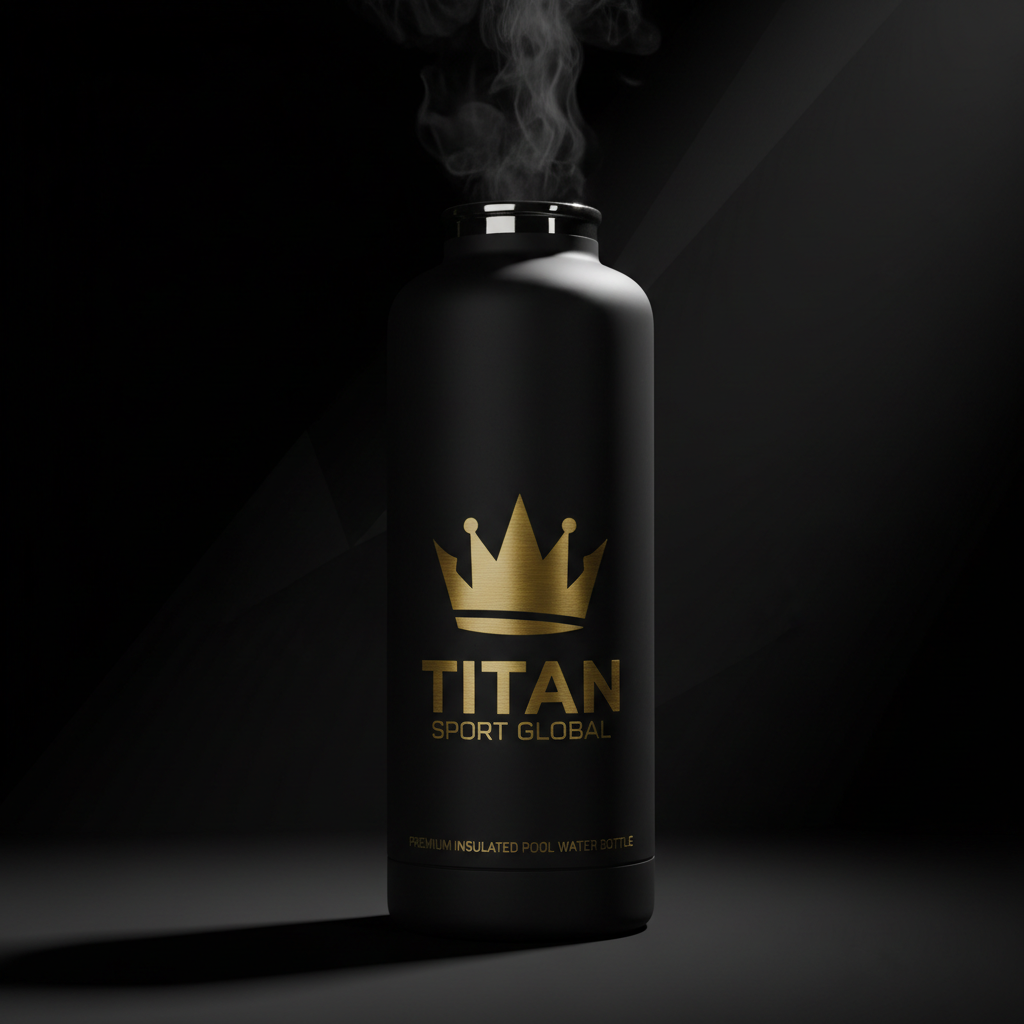 TITAN Pool Water Bottle Blackout Crown — matte black with gold crown logo