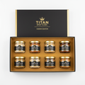 TITAN Protein Nut Butter Sampler 6-Jar Crown Edition Set — matte black luxury gift box