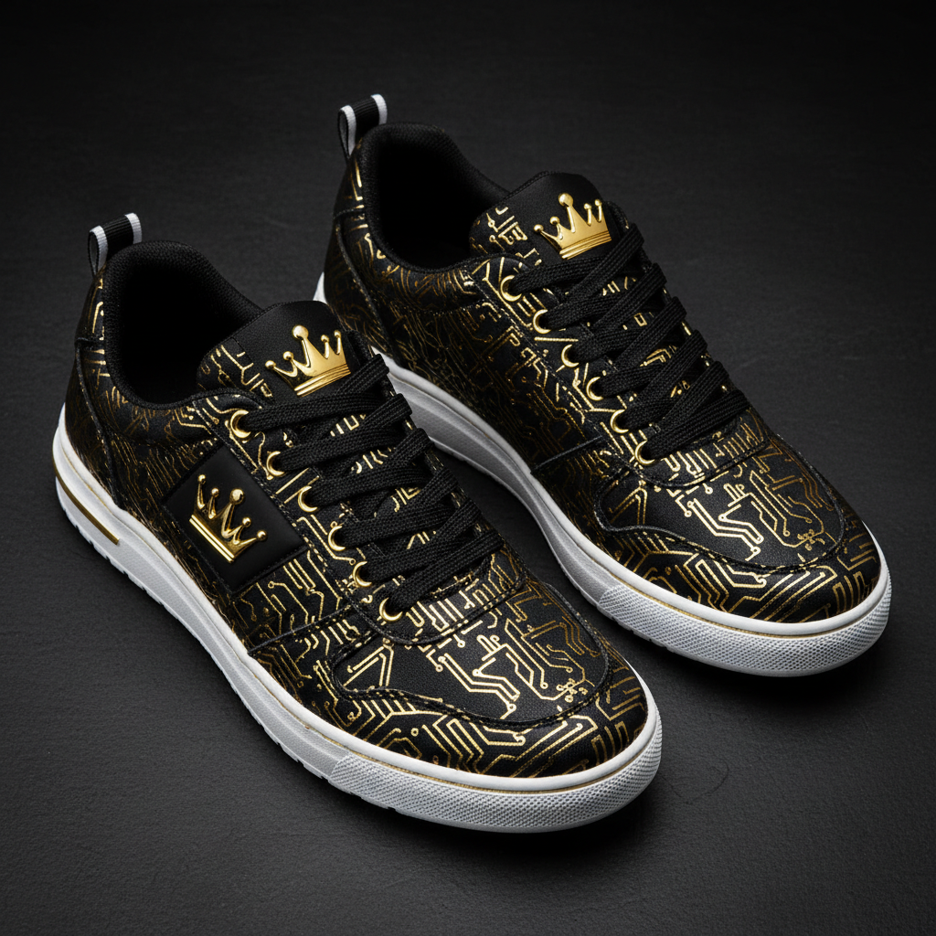 TITAN Women's Cyber Gold Crown Lifestyle Sneakers flat lay