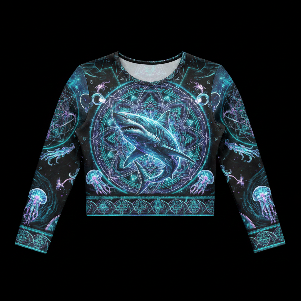 TITAN Women’s Neon Mandala Shark Ocean Long Sleeve Crop — Apex Edition