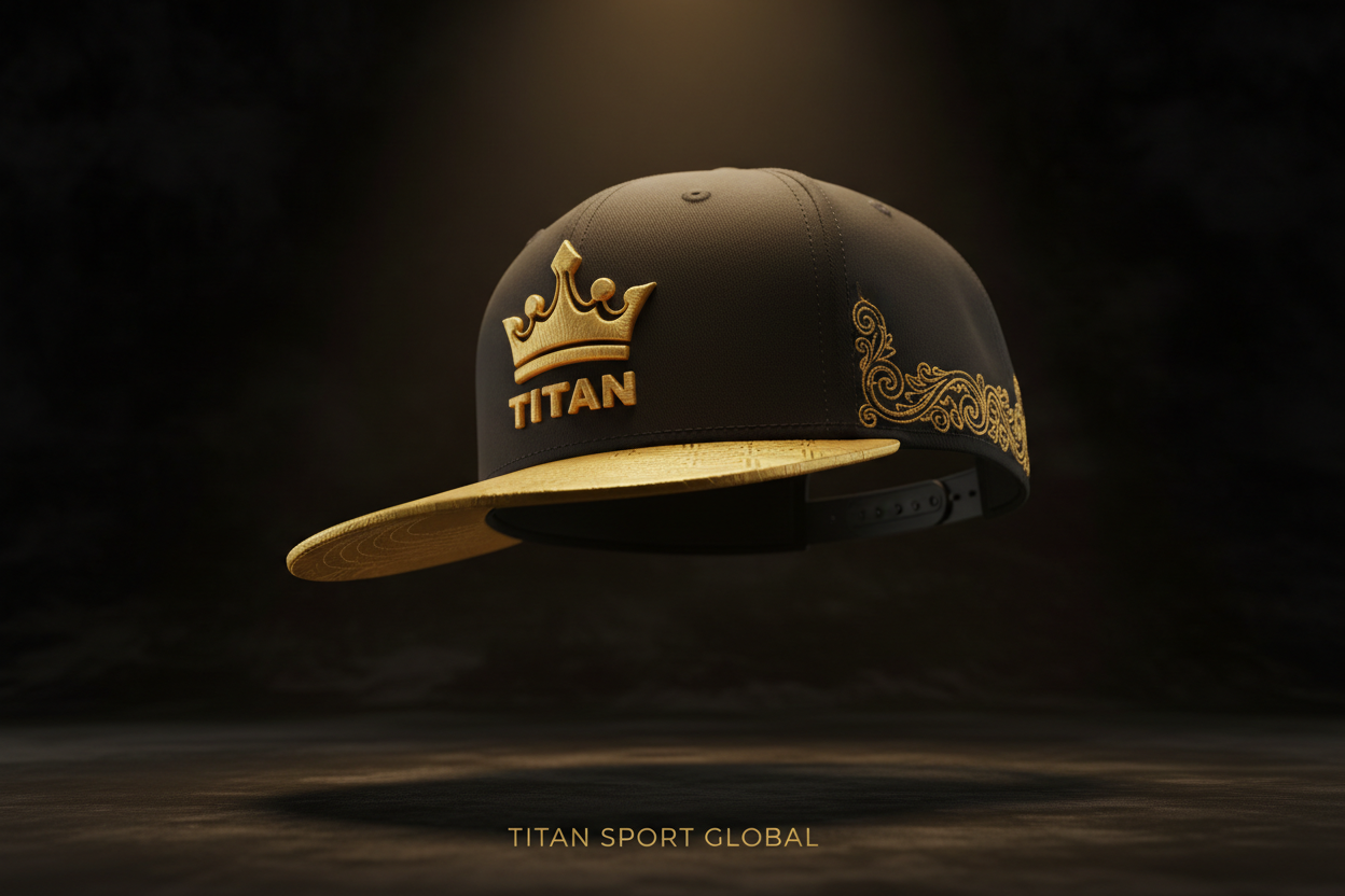 TITAN Sport Snapback Hat — Black & Gold Crown Filigree Design