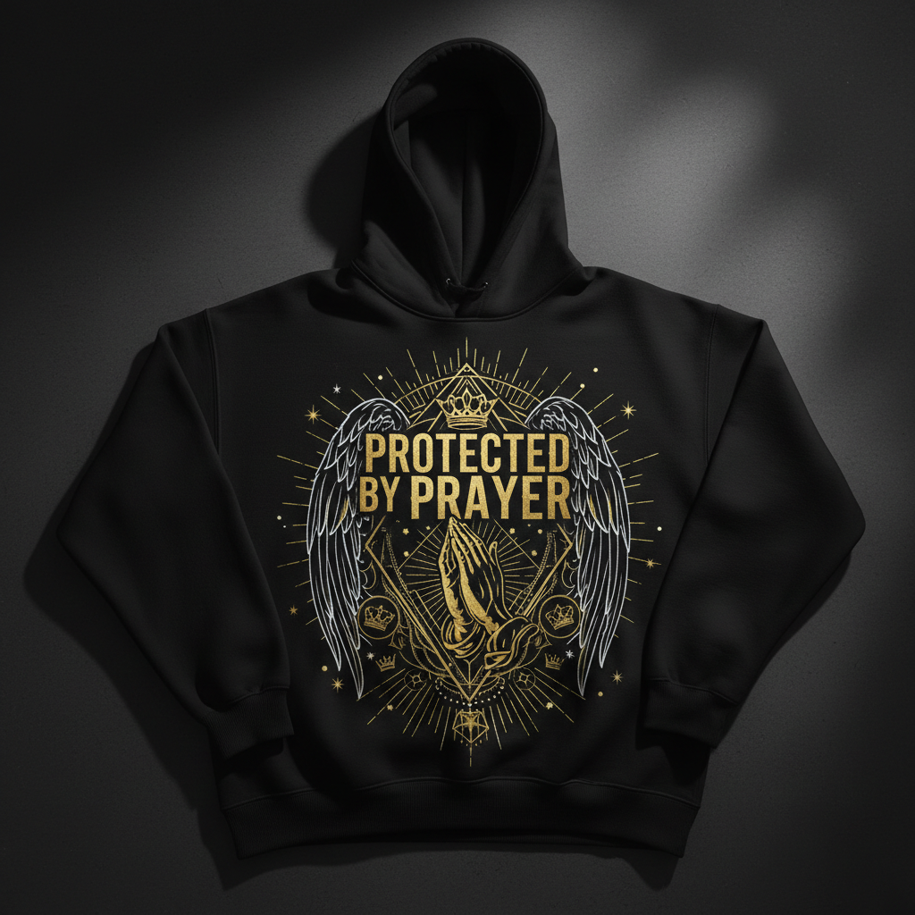 TITAN Women's Hoodie Protected By Prayer Crown Edition flat lay