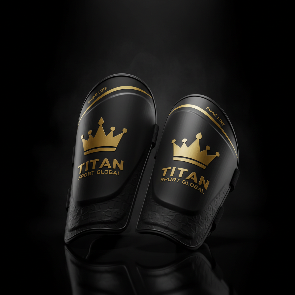 TITAN Soccer Shin Guards Crown Series — matte black with gold crown logo