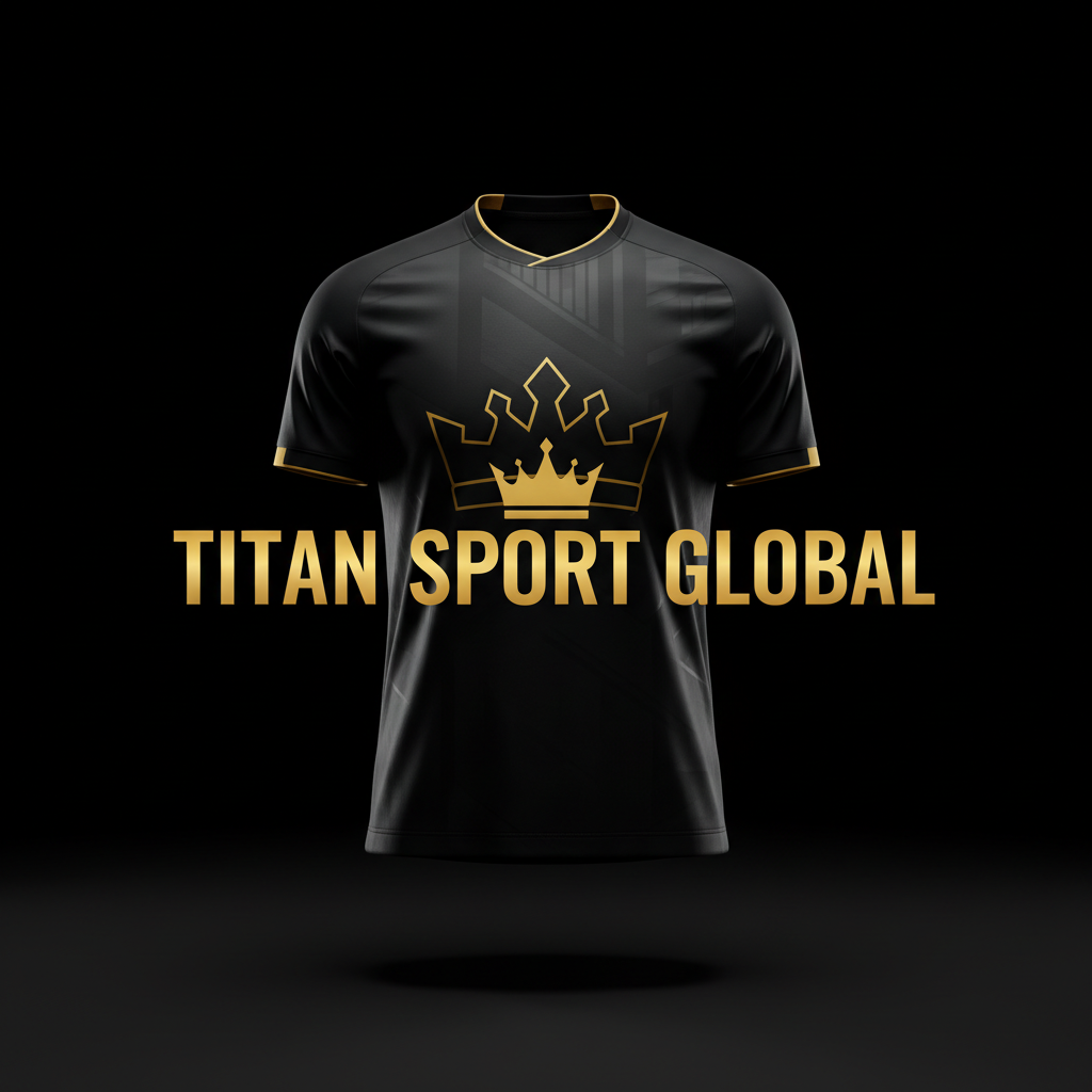 TITAN SPORT GLOBAL branded soccer jersey on dark background with gold accents