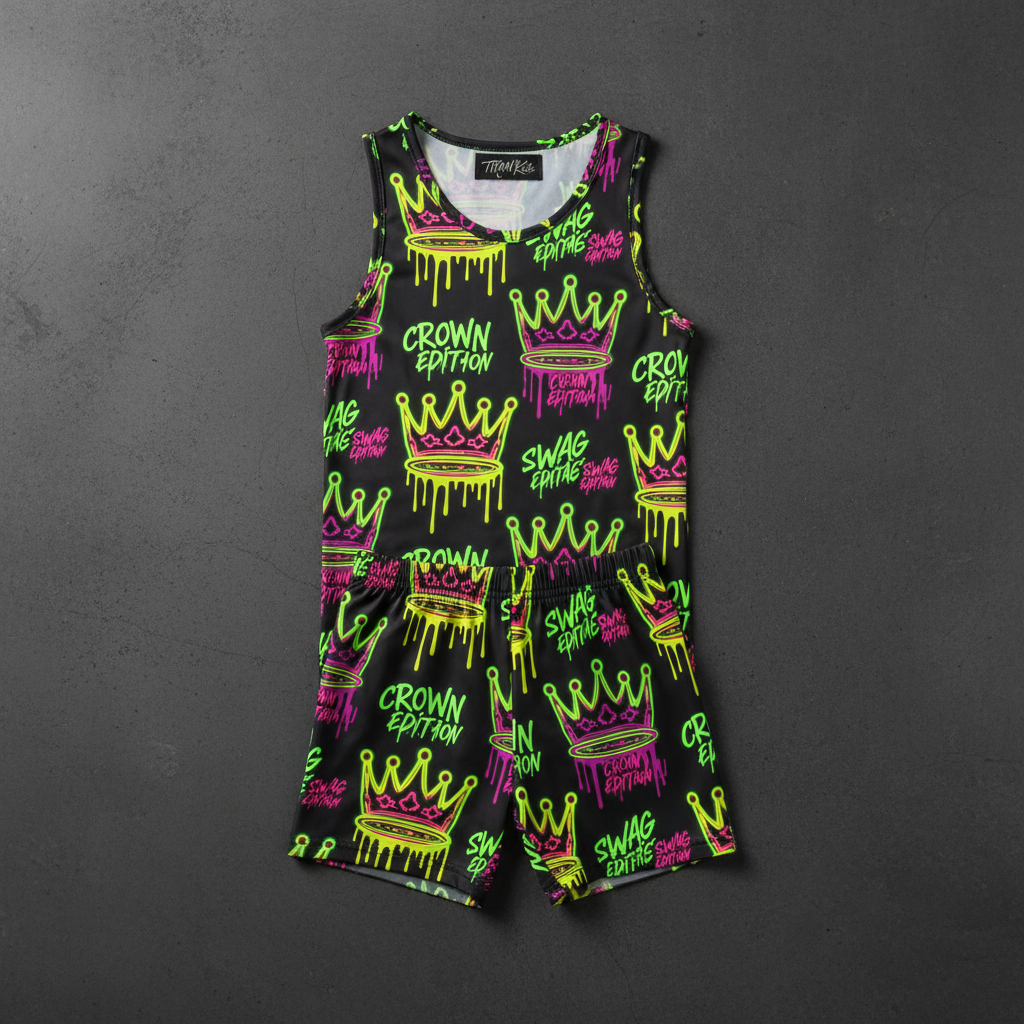 TITAN Kids Neon Drip Crown Tank & Shorts Set — Electric Royals SWAG Edition