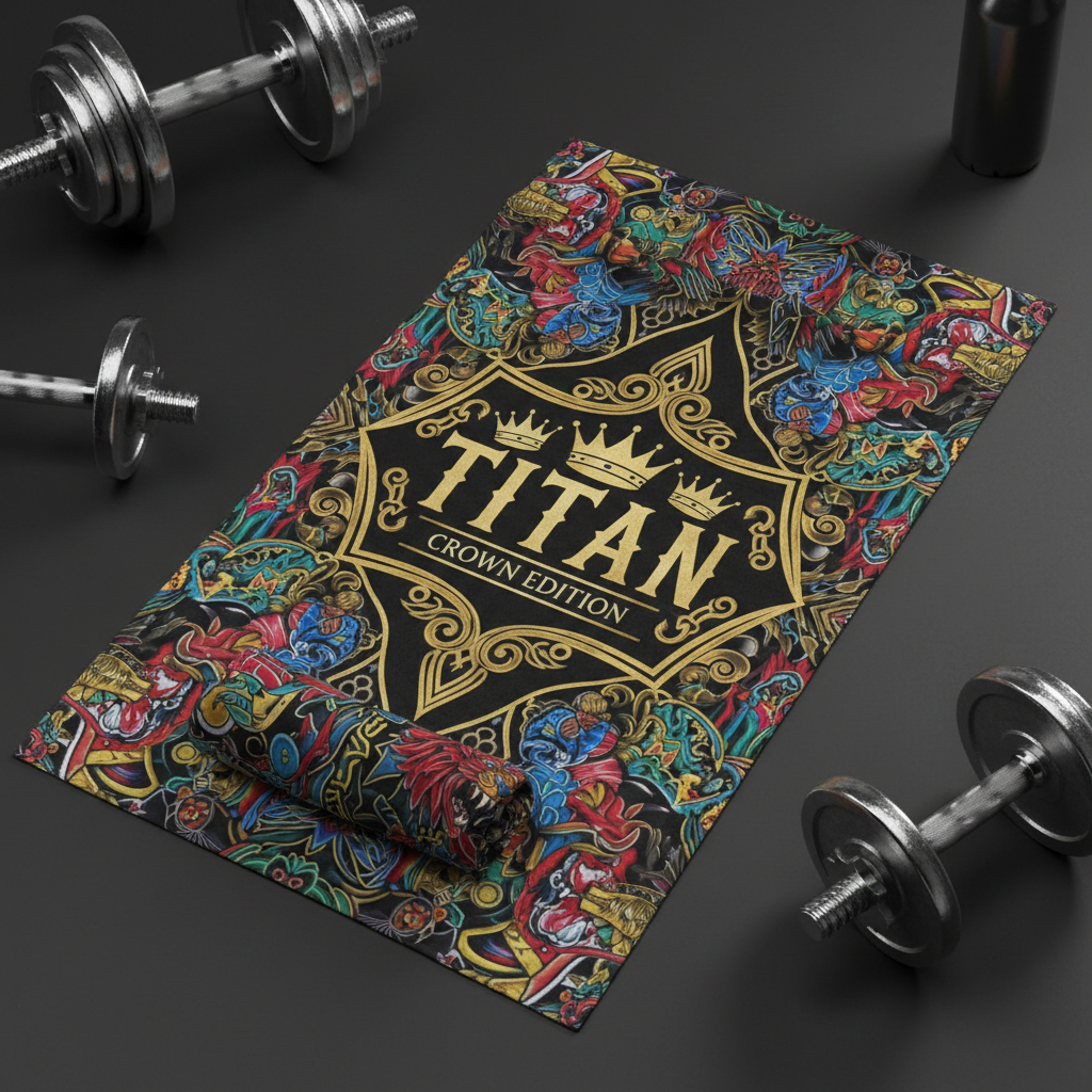 TITAN Printed Gym Towel - Black & Gold Crown Edition
