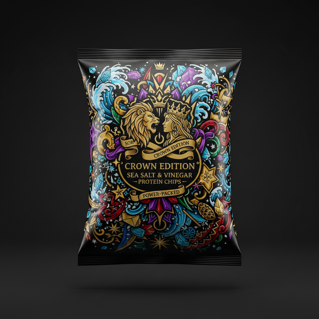 TITAN Protein Chips Sea Salt & Vinegar — Crown Edition bold tattoo-style artwork