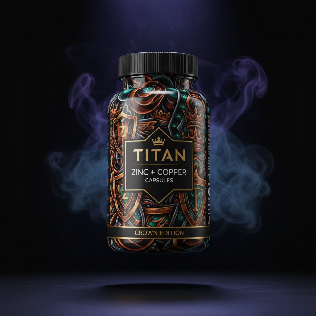 TITAN Zinc + Copper Capsules - Crown Edition tattoo-style artwork