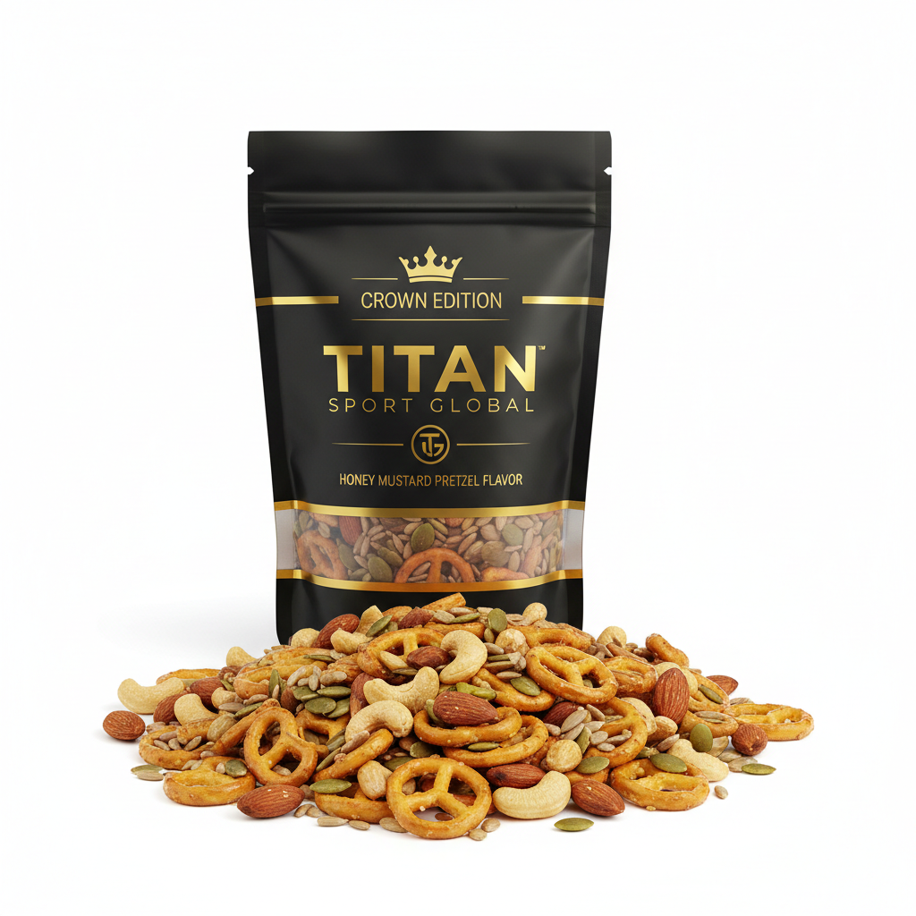 Crown Honey Mustard Pretzel Protein Trail Mix — Crown Edition matte black pouch
