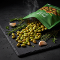 TITAN Protein Edamame Snack – Garlic & Herb, premium product photography