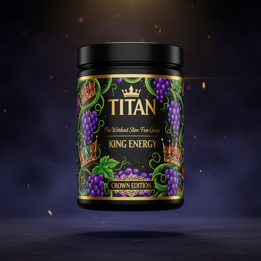 TITAN Pre-Workout Stim-Free Grape - Crown Edition tattoo-style artwork