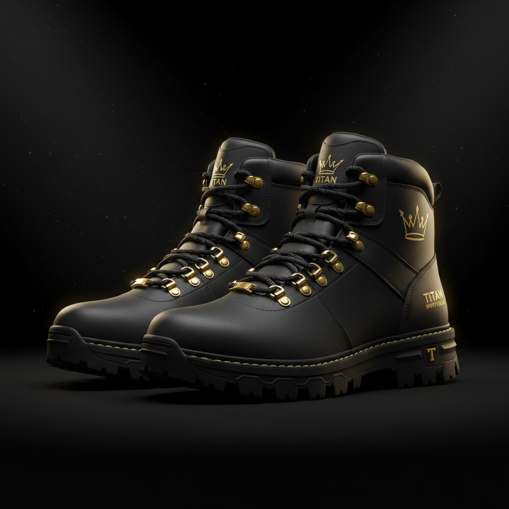 TITAN Hiking Boots Blackout Crown — matte black with gold crown logo