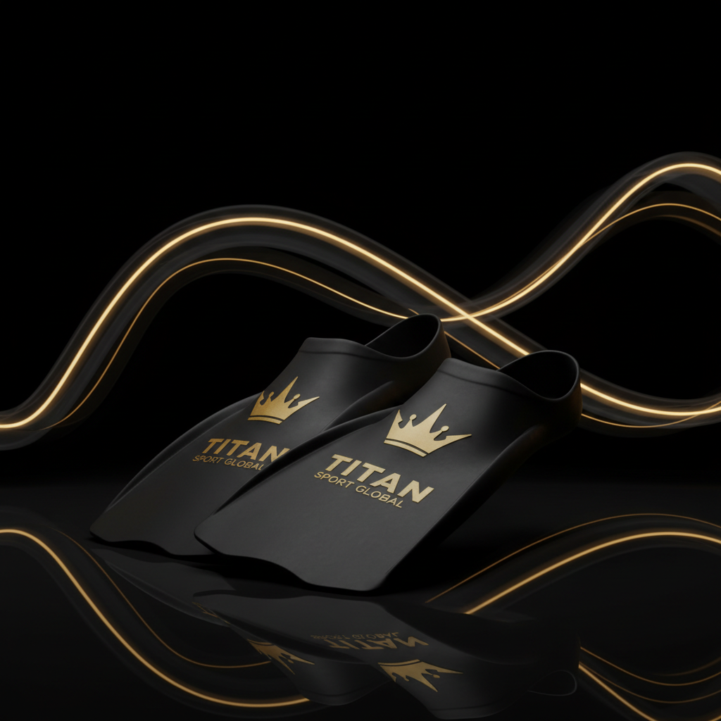 TITAN Swim Training Fins Crown Edition — matte black with gold crown logo
