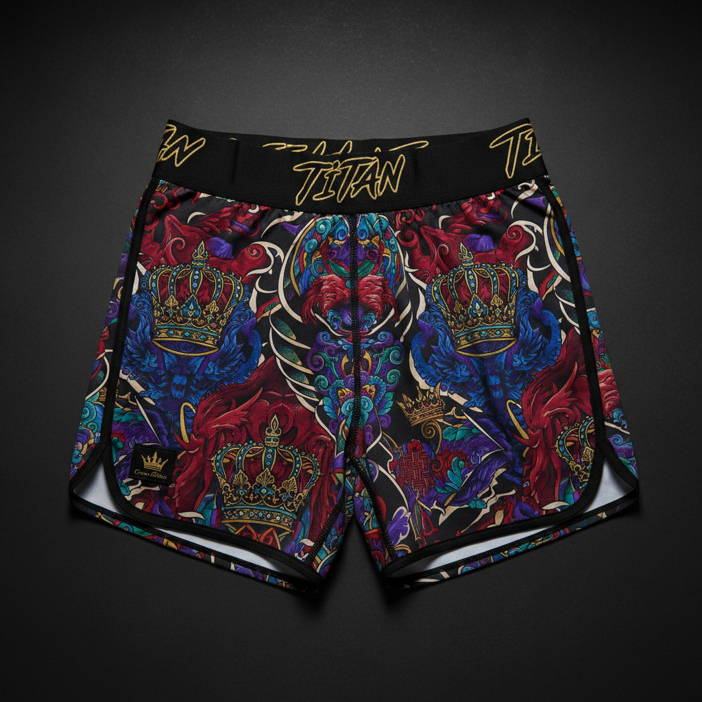 TITAN All-Over Print Performance Shorts - Black & Gold Crown Edition