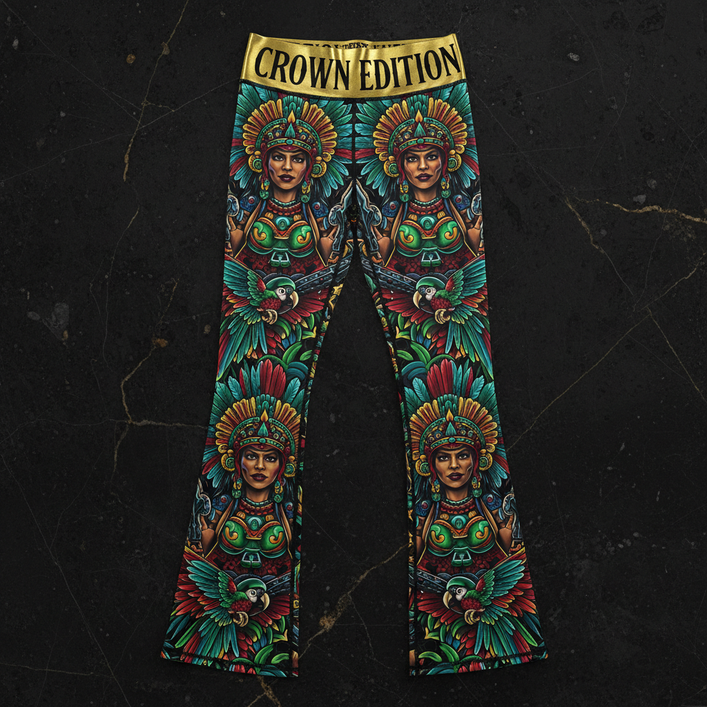 TITAN Crown Edition Tattoo Art Aztec Warrior Woman Flare Leggings Women's Athletic Bottoms