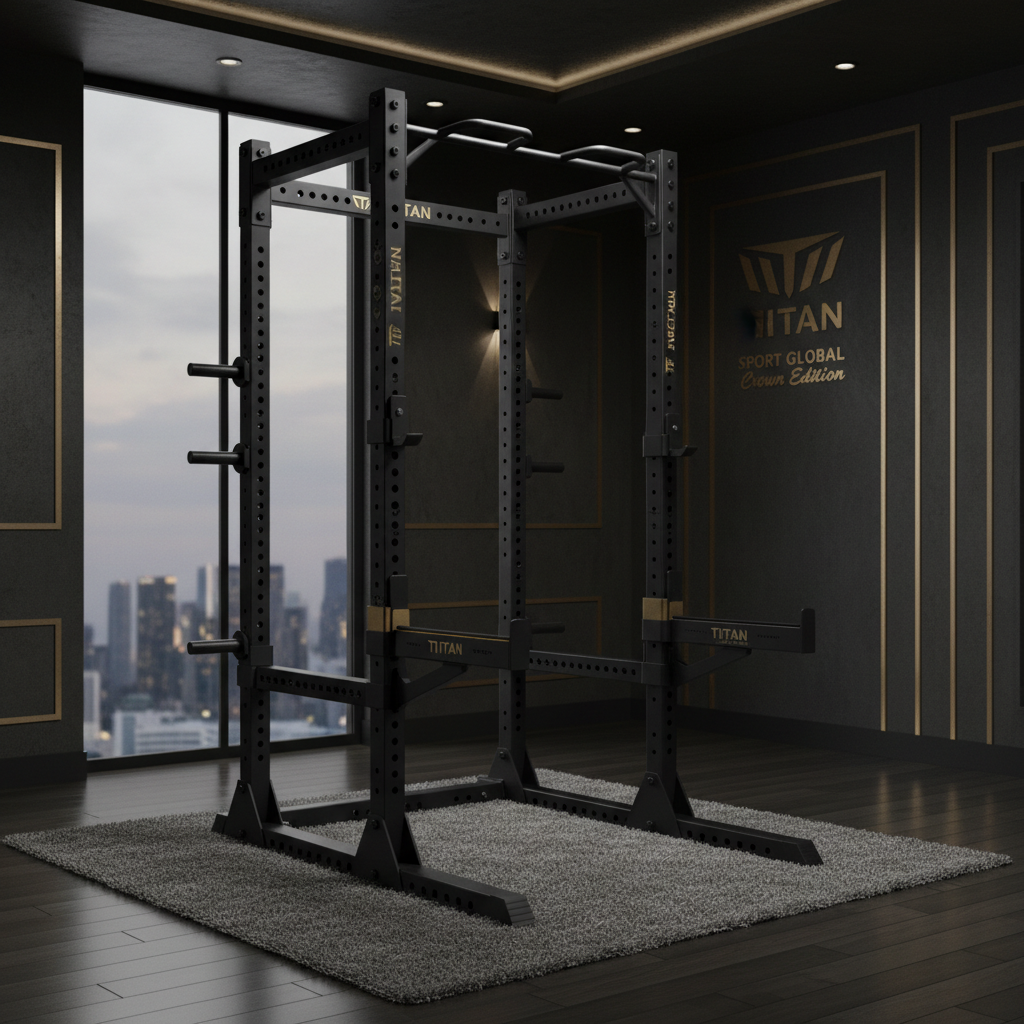 TITAN Crown Edition Power Rack Squat Cage matte black gold