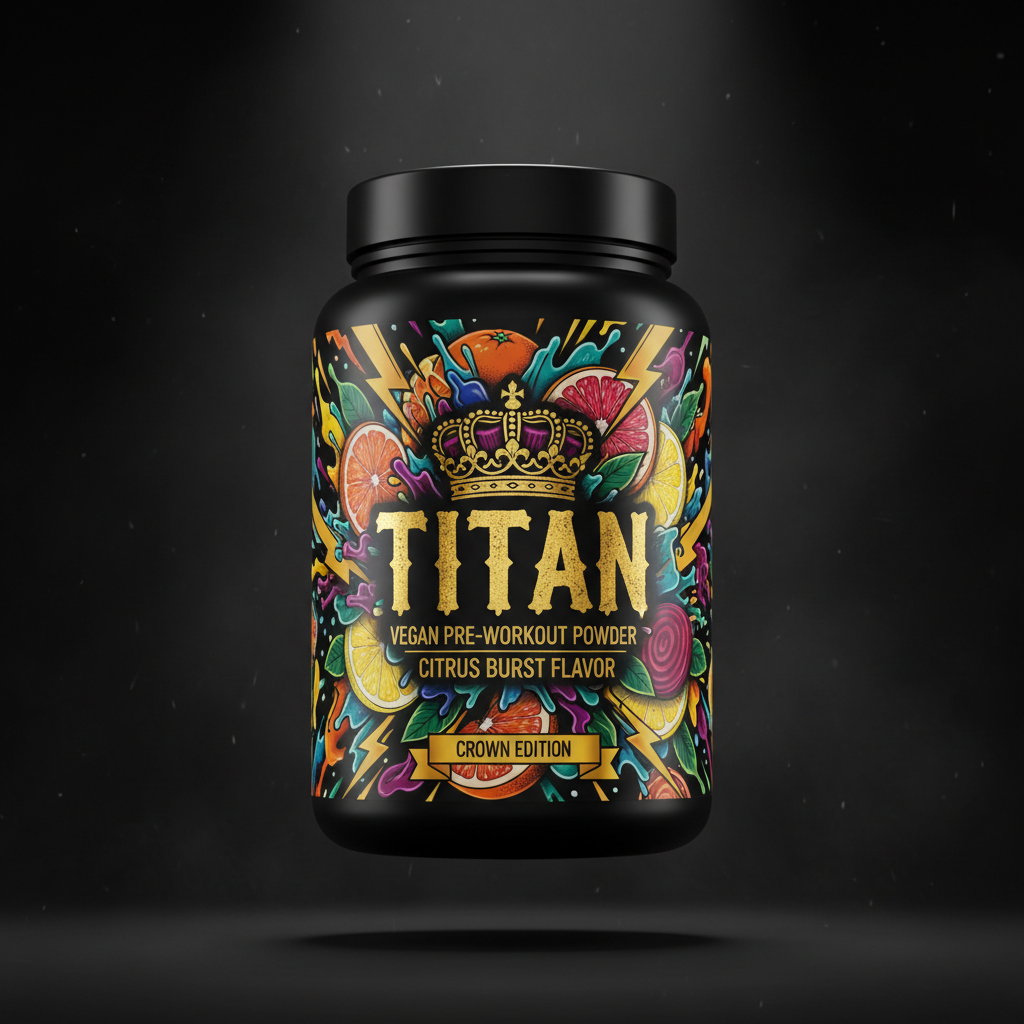 TITAN Vegan Pre-Workout Powder — Citrus Burst, Crown Edition tattoo-style artwork