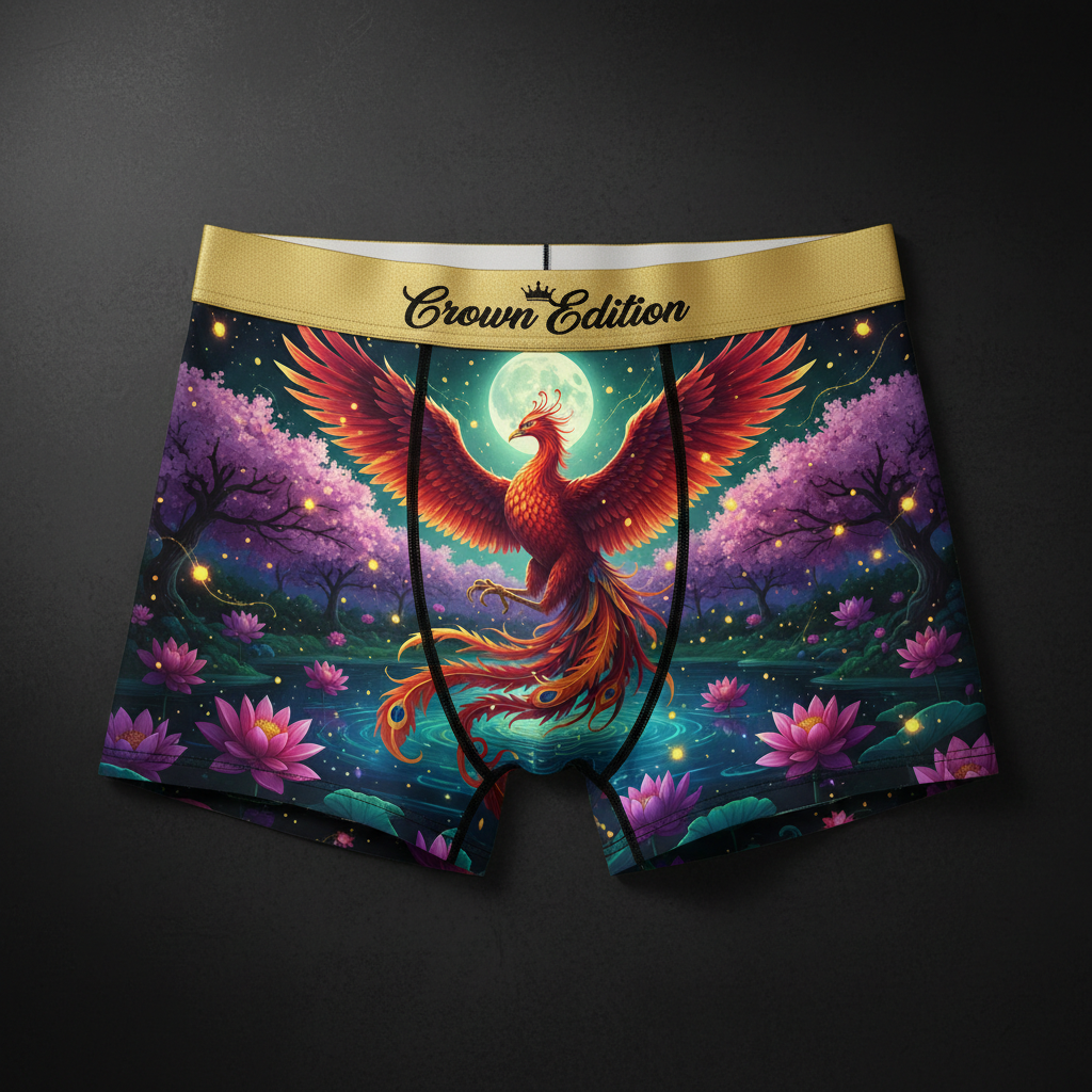 TITAN Phoenix Lotus Women's Cozy Boxer Shorts Crown Edition — anime phoenix art on matte black