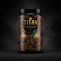 TITAN Pea Protein Powder — Mocha Coffee, Crown Edition tattoo-style artwork