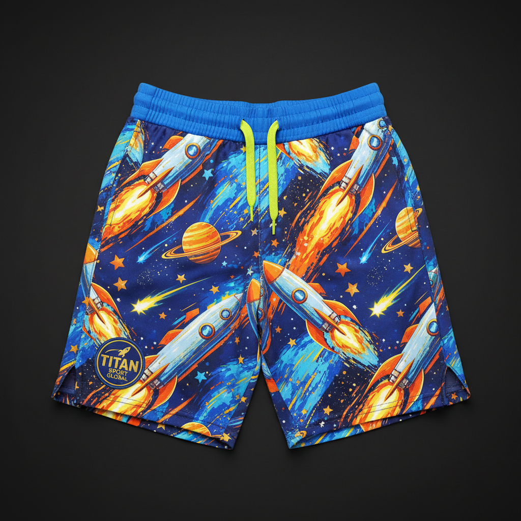 TITAN Youth Performance Shorts — Rocket Ship Space Adventure Design