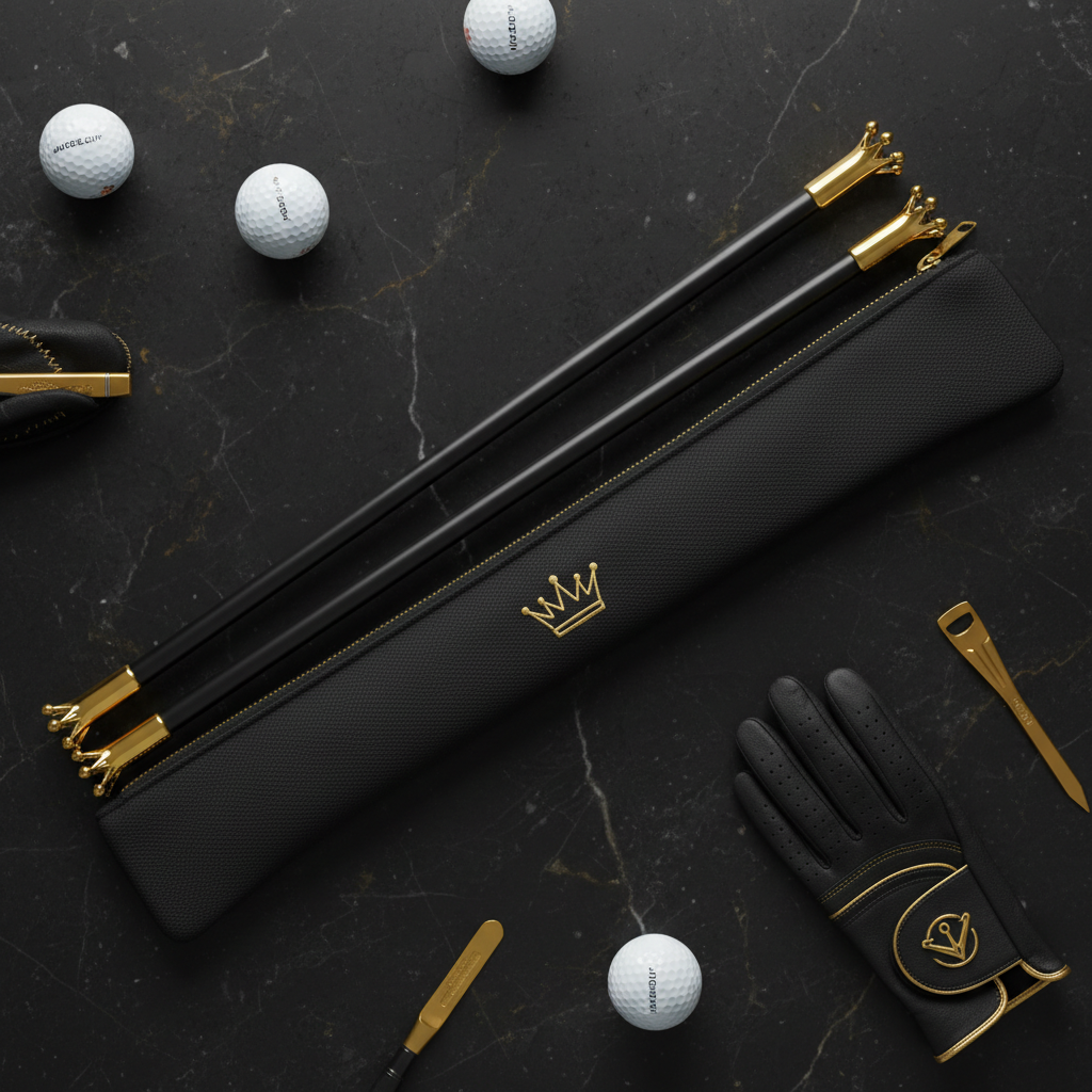 TITAN Golf Alignment Sticks Crown Edition matte black gold crown tips fiberglass rods carrying sleeve