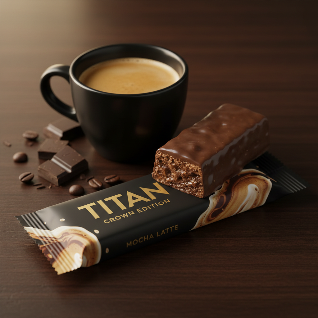 TITAN Vegan Protein Bar Mocha Latte Crown Edition — 20g protein premium product shot