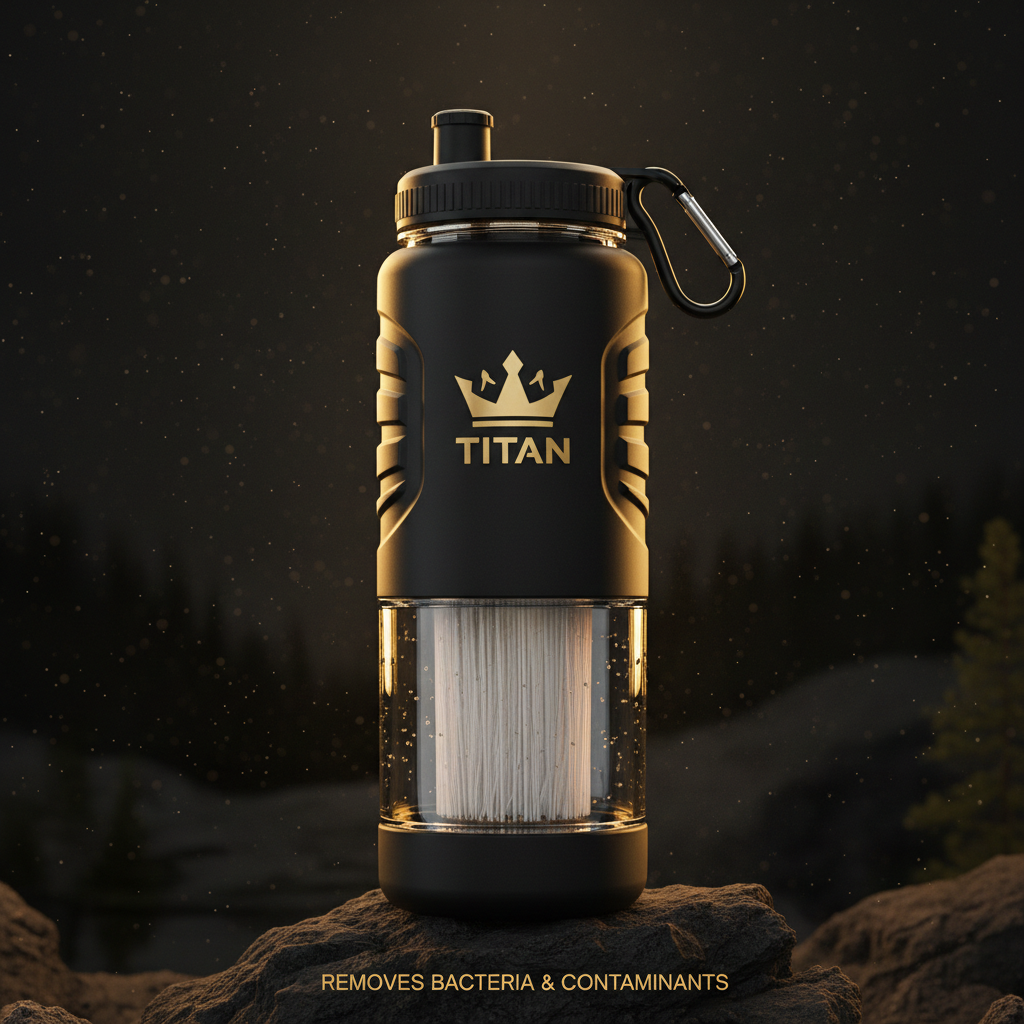 TITAN Survival Water Filter Bottle 32oz Black & Gold
