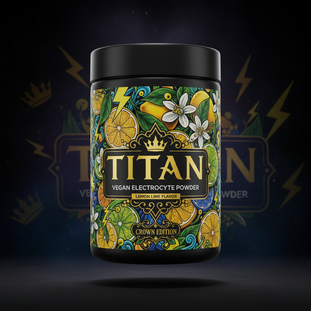 TITAN Vegan Electrolyte Powder — Lemon Lime, Crown Edition tattoo-style artwork