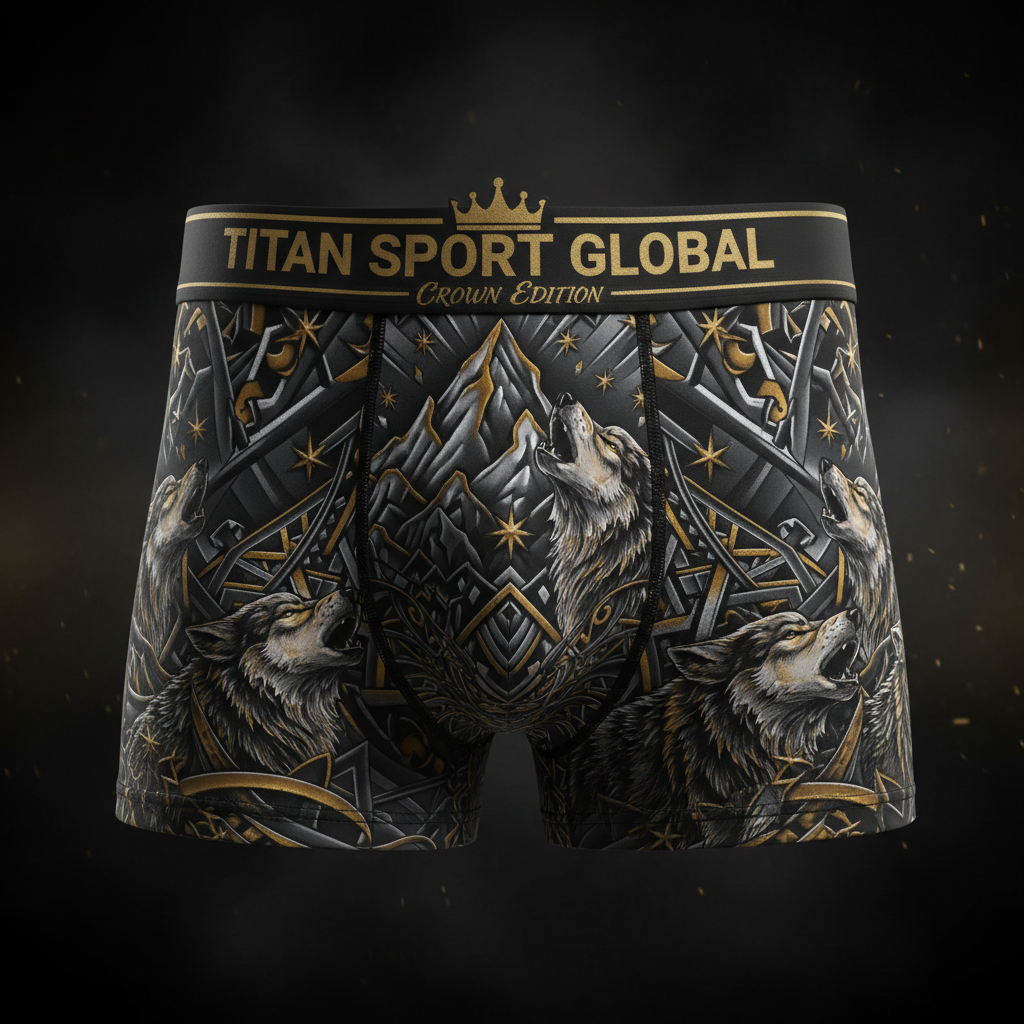 TITAN Crown Edition Men's Grey Wolf Boxer Briefs — Charcoal & Gold