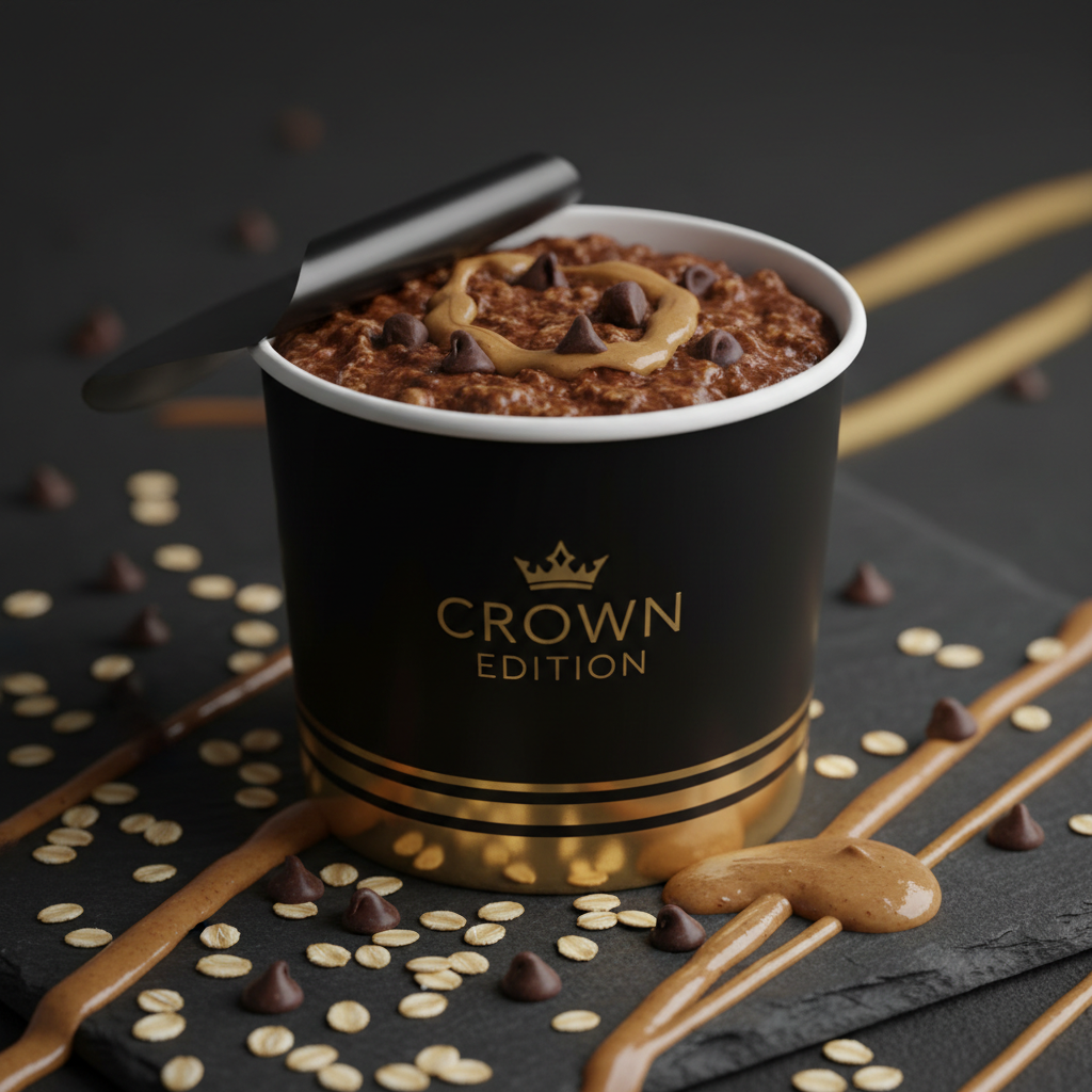 TITAN Protein Oatmeal Cup – Peanut Butter Chocolate Crunch — Crown Edition matte black packaging