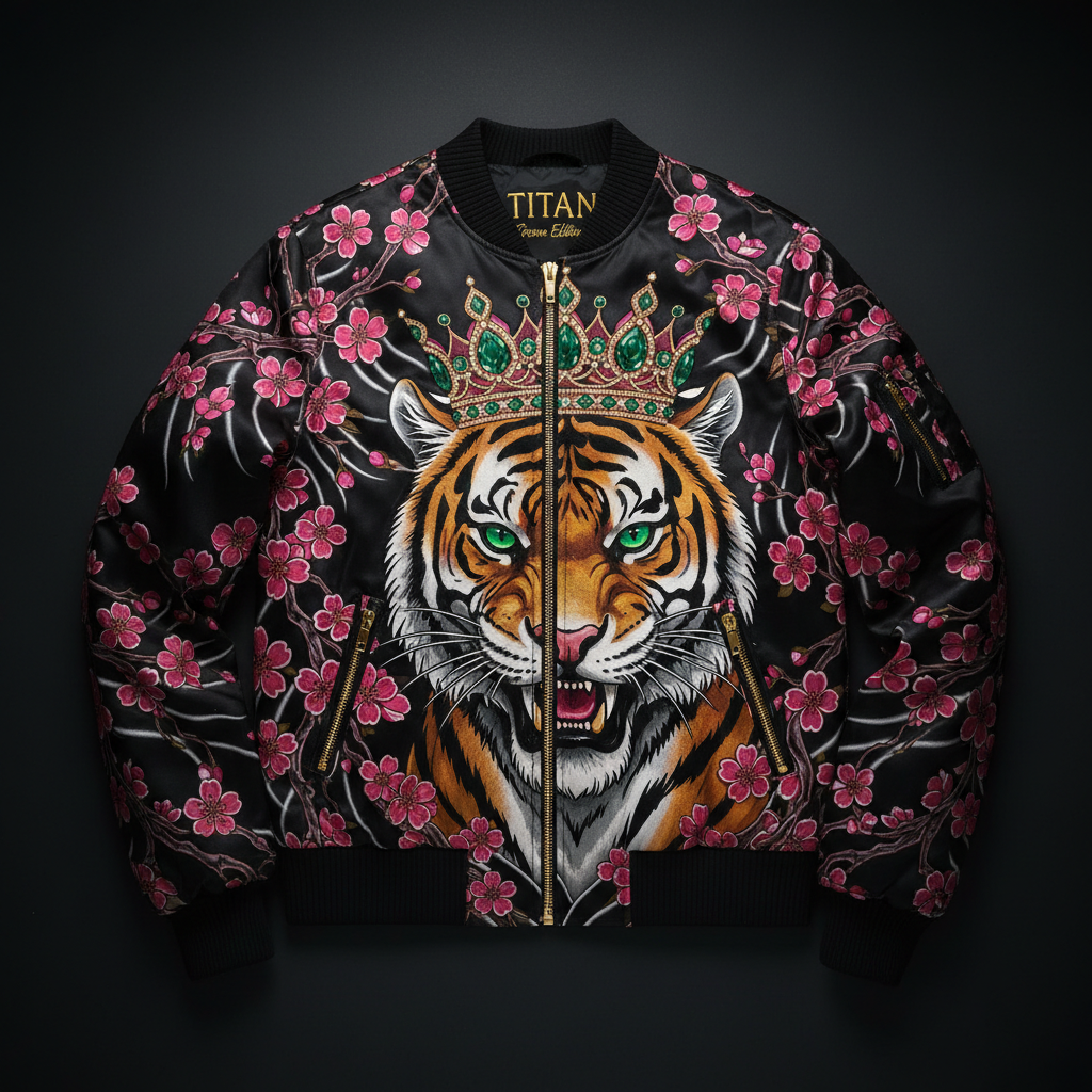 TITAN Women's Bomber Jacket - Crown Edition tattoo-style artwork