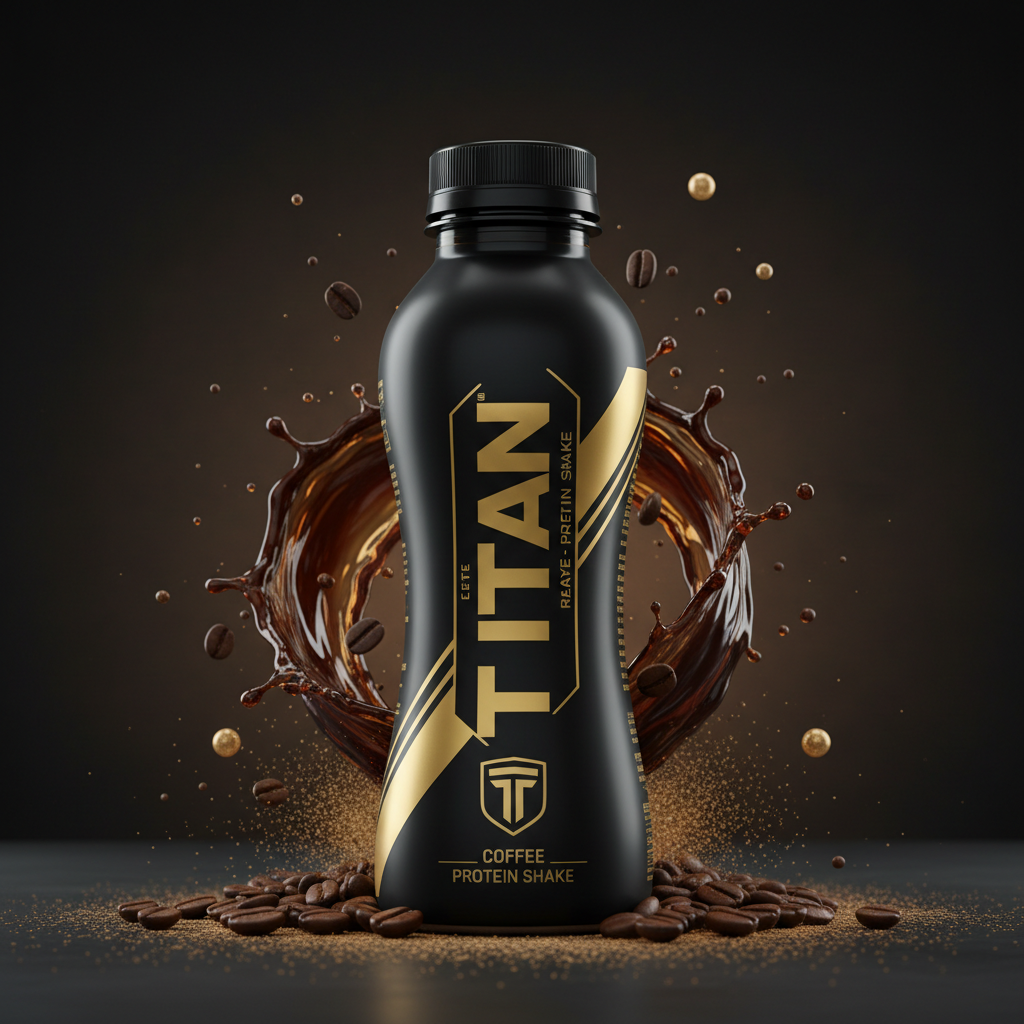 TITAN Ready-to-Drink Protein Shake - Coffee 11oz bottle premium black and gold branding