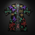 TITAN Crown Edition Tattoo Art Women's Lounge Robe - bold butterfly blossom tattoo artwork on matte black velour