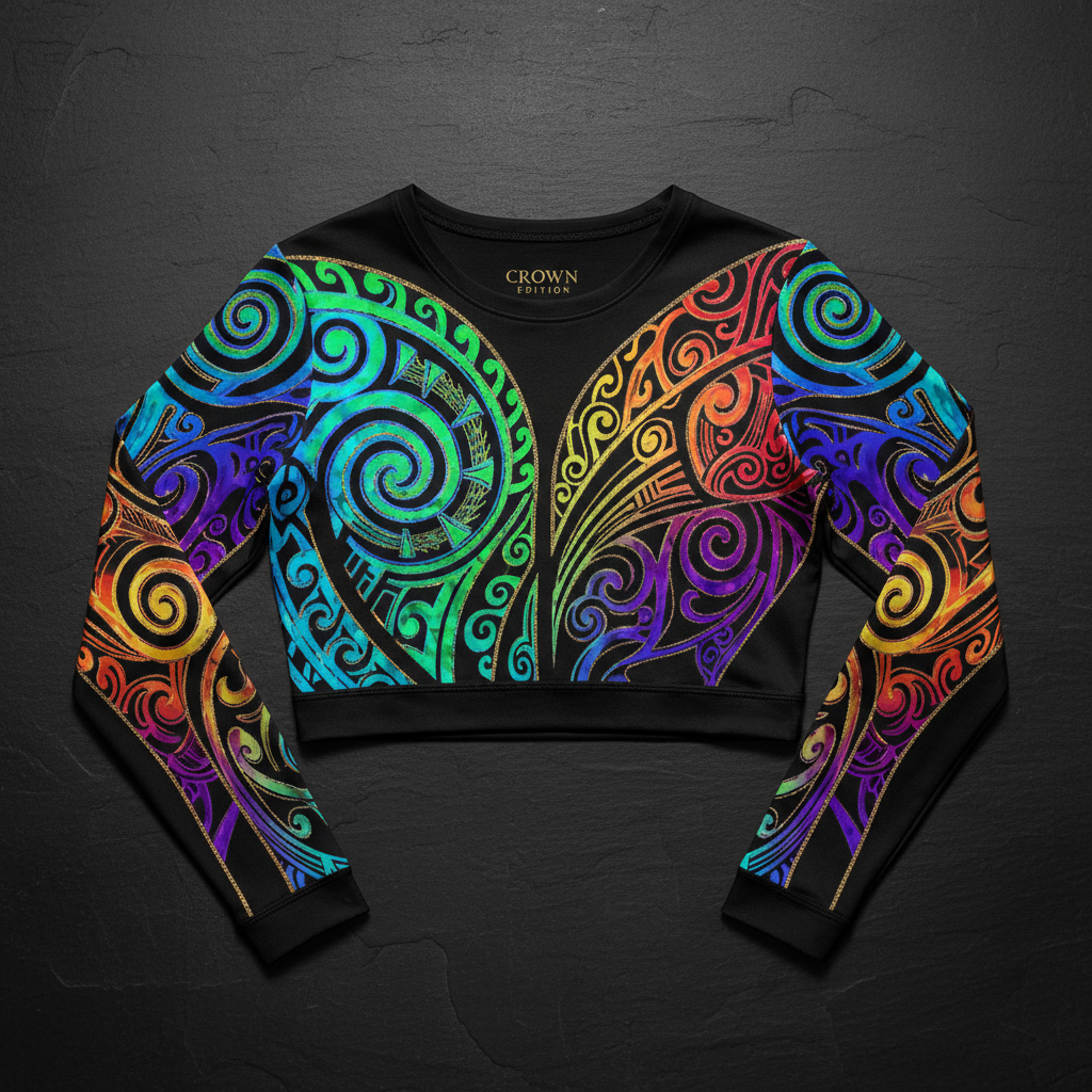 TITAN Women's Neon Maori Tā Moko Long Sleeve Crop — Wairua Edition