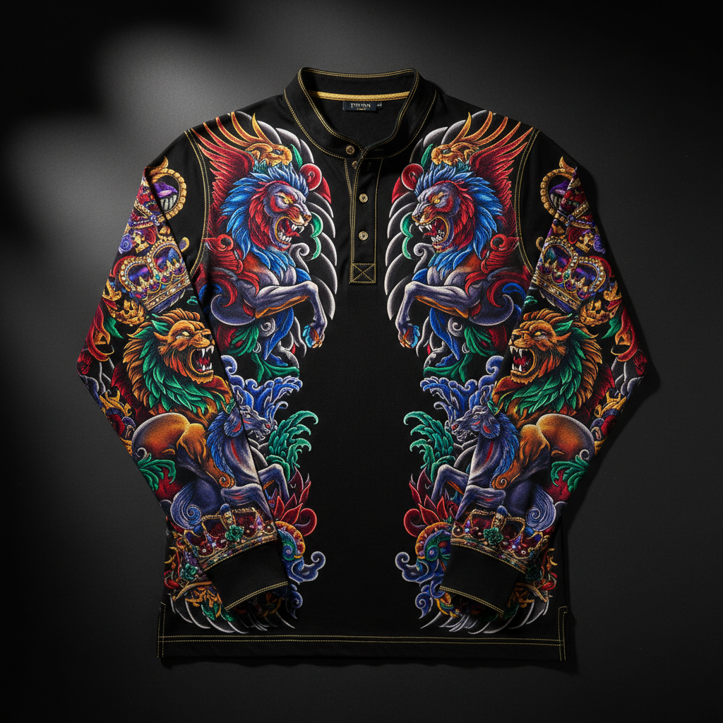 TITAN Men's Henley Shirt - Crown Edition tattoo-style artwork