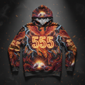 TITAN Men's Hoodie — Angel Number 555 orange crimson gold phoenix transformation design